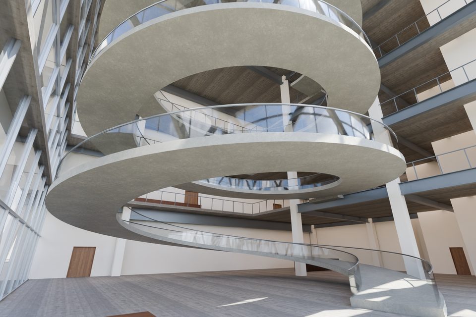 Atrium with the spiral ramp / 螺旋坡道中庭