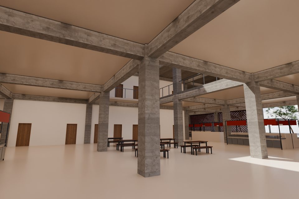 Ground-floor market and light well / 一樓市場與天井